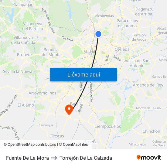 Fuente De La Mora to Torrejón De La Calzada map