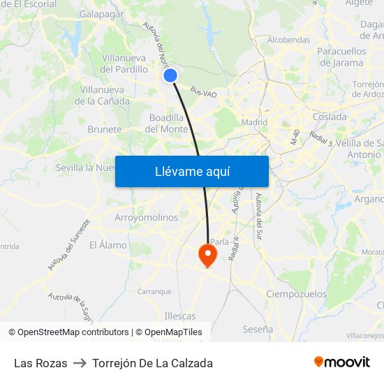 Las Rozas to Torrejón De La Calzada map