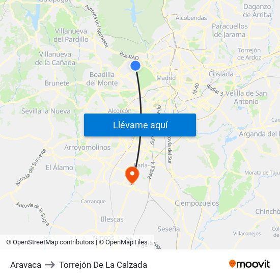Aravaca to Torrejón De La Calzada map
