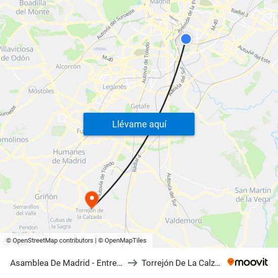 Asamblea De Madrid - Entrevías to Torrejón De La Calzada map