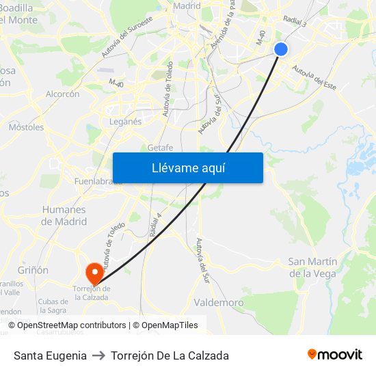 Santa Eugenia to Torrejón De La Calzada map