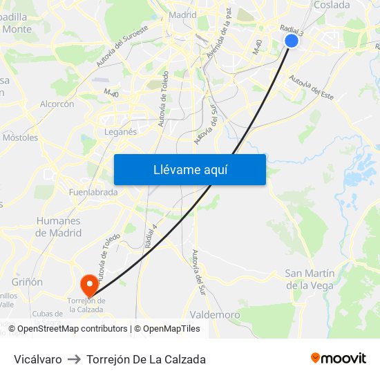 Vicálvaro to Torrejón De La Calzada map