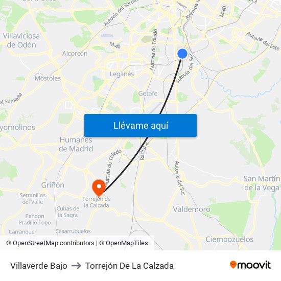 Villaverde Bajo to Torrejón De La Calzada map