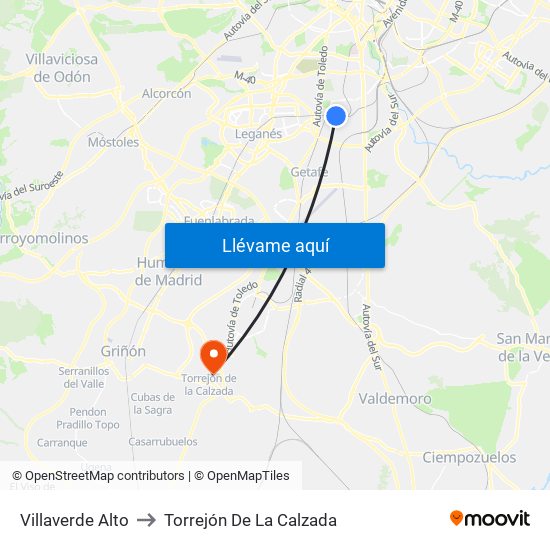 Villaverde Alto to Torrejón De La Calzada map