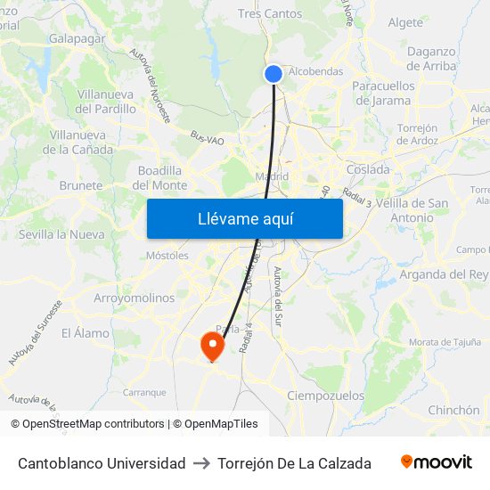 Cantoblanco Universidad to Torrejón De La Calzada map