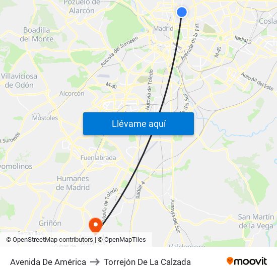 Avenida De América to Torrejón De La Calzada map