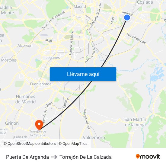 Puerta De Arganda to Torrejón De La Calzada map