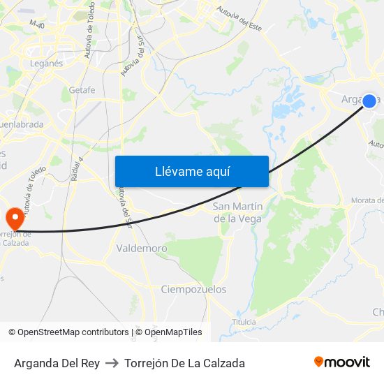 Arganda Del Rey to Torrejón De La Calzada map