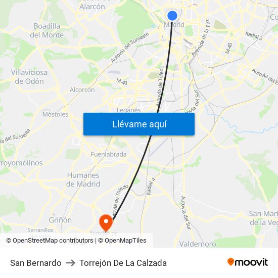 San Bernardo to Torrejón De La Calzada map