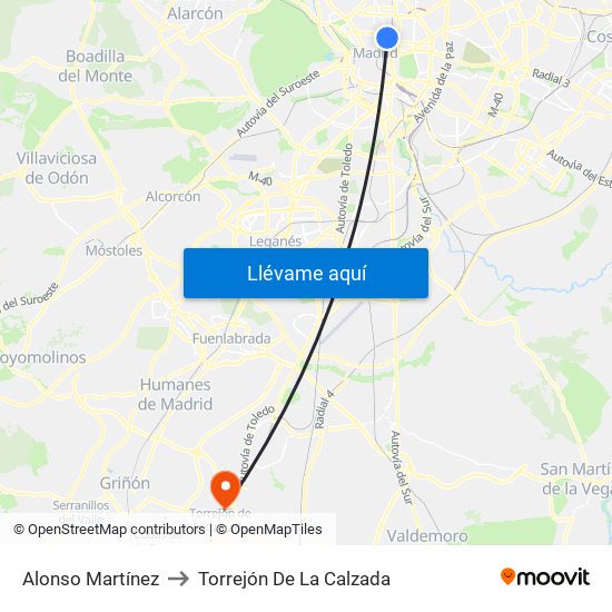 Alonso Martínez to Torrejón De La Calzada map