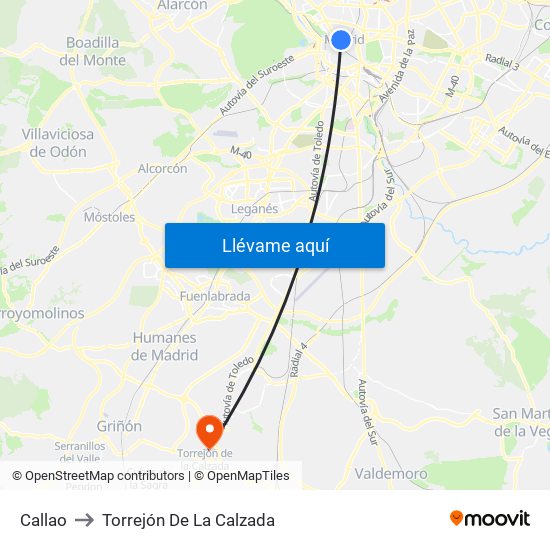 Callao to Torrejón De La Calzada map