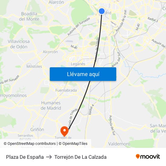 Plaza De España to Torrejón De La Calzada map