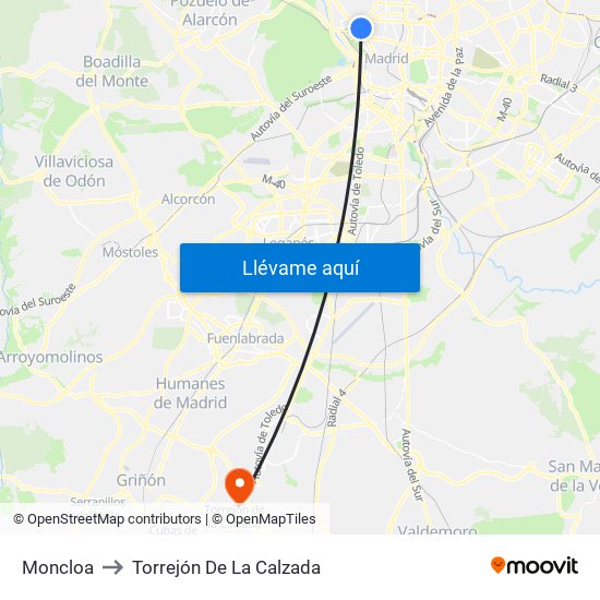 Moncloa to Torrejón De La Calzada map