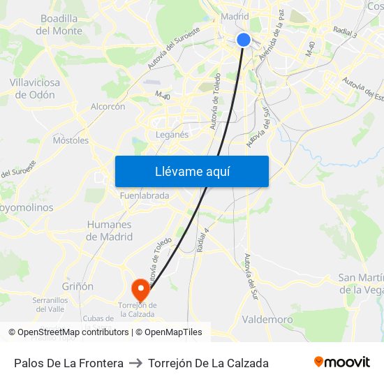 Palos De La Frontera to Torrejón De La Calzada map