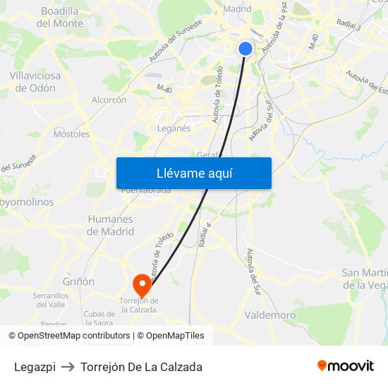 Legazpi to Torrejón De La Calzada map
