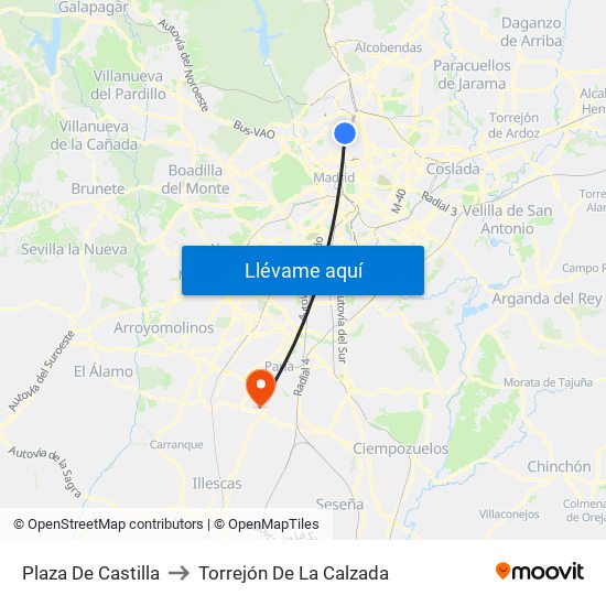 Plaza De Castilla to Torrejón De La Calzada map