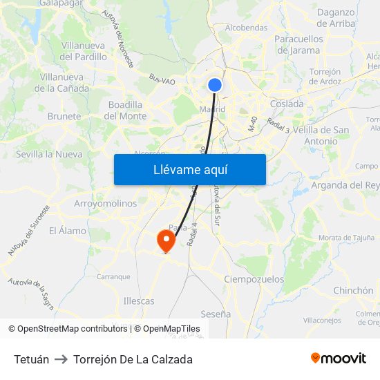 Tetuán to Torrejón De La Calzada map