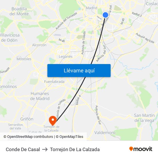 Conde De Casal to Torrejón De La Calzada map