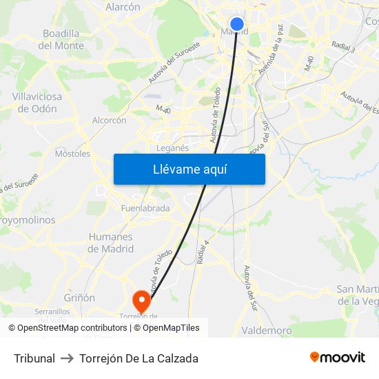 Tribunal to Torrejón De La Calzada map