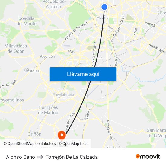 Alonso Cano to Torrejón De La Calzada map