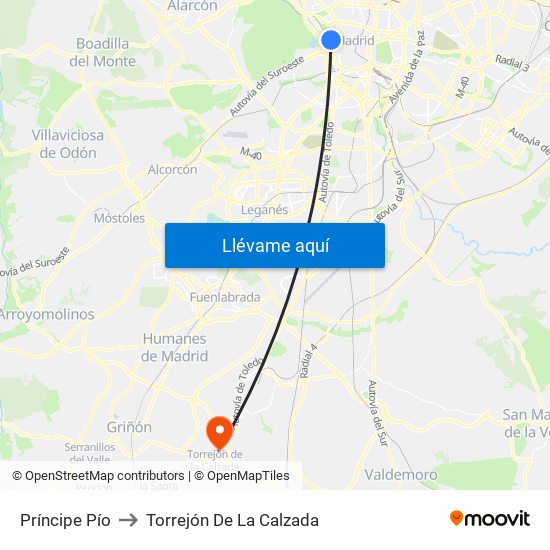 Príncipe Pío to Torrejón De La Calzada map