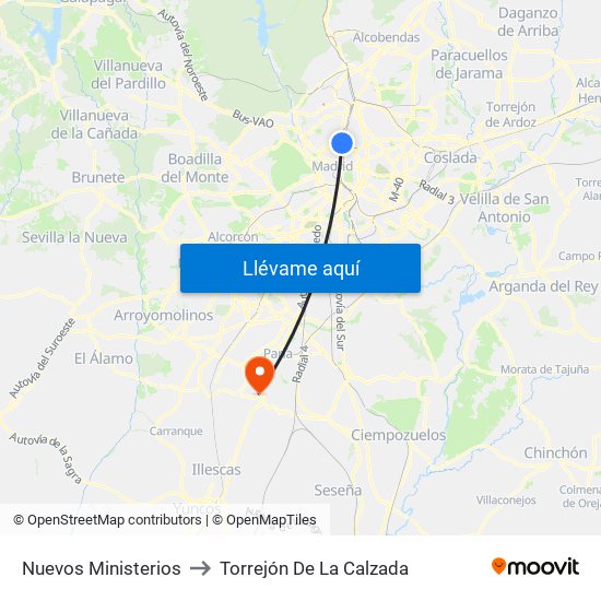 Nuevos Ministerios to Torrejón De La Calzada map