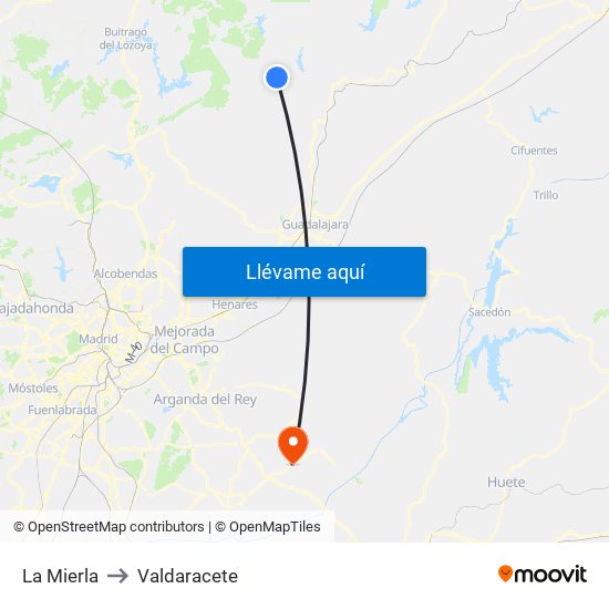 La Mierla to Valdaracete map