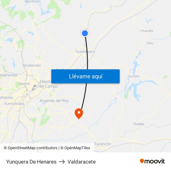 Yunquera De Henares to Valdaracete map
