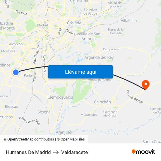 Humanes De Madrid to Valdaracete map