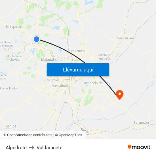 Alpedrete to Valdaracete map