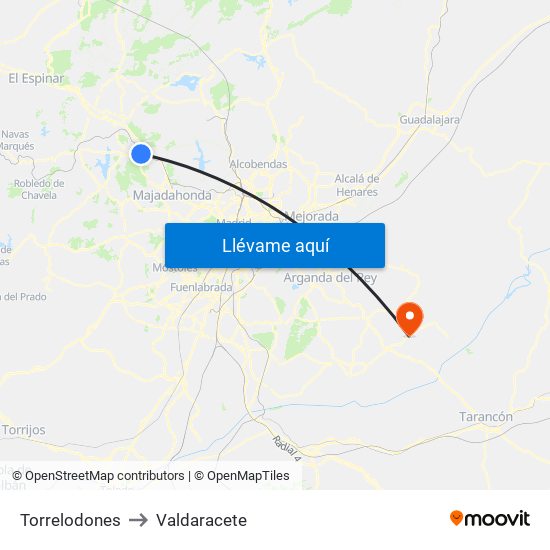 Torrelodones to Valdaracete map