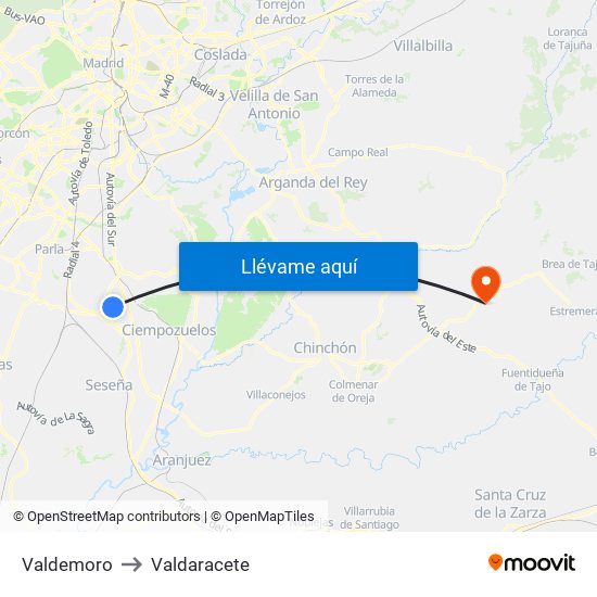 Valdemoro to Valdaracete map