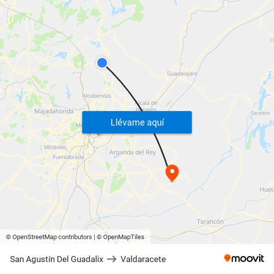 San Agustín Del Guadalix to Valdaracete map