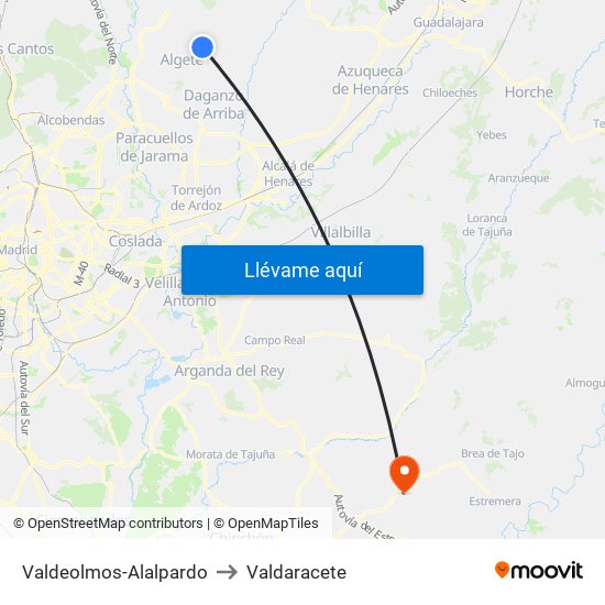 Valdeolmos-Alalpardo to Valdaracete map