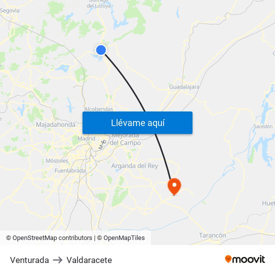 Venturada to Valdaracete map