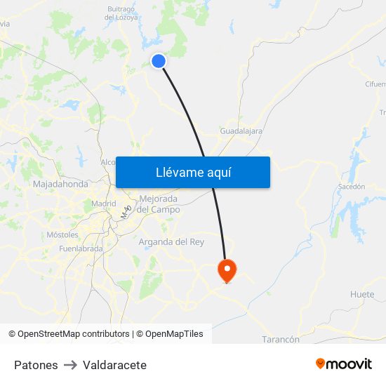 Patones to Valdaracete map