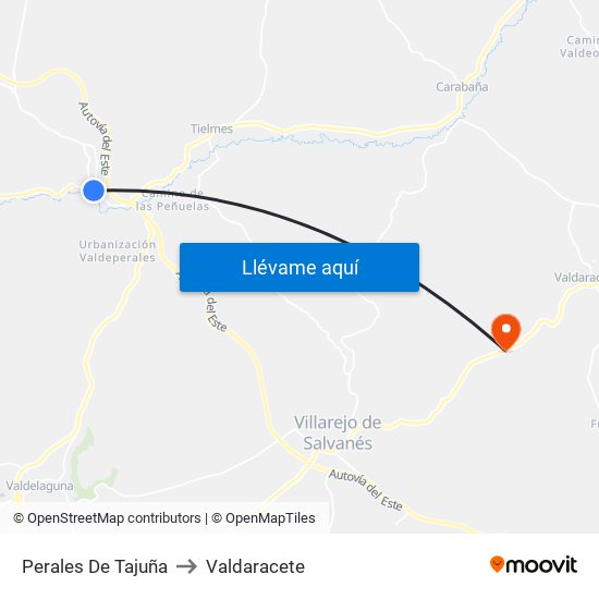 Perales De Tajuña to Valdaracete map