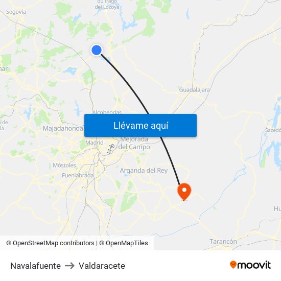 Navalafuente to Valdaracete map