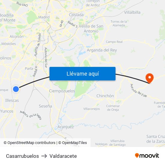 Casarrubuelos to Valdaracete map