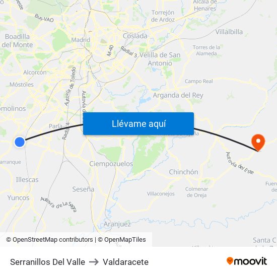 Serranillos Del Valle to Valdaracete map