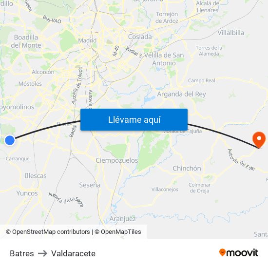 Batres to Valdaracete map