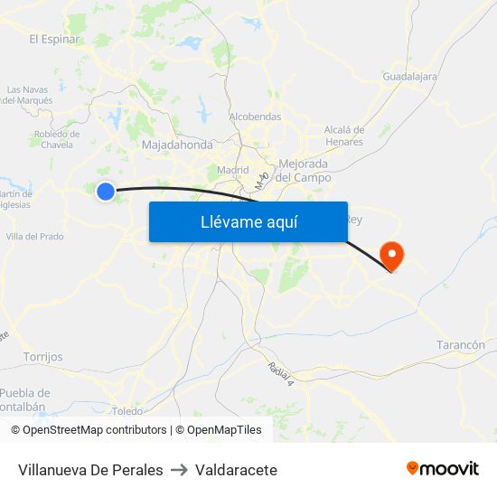 Villanueva De Perales to Valdaracete map