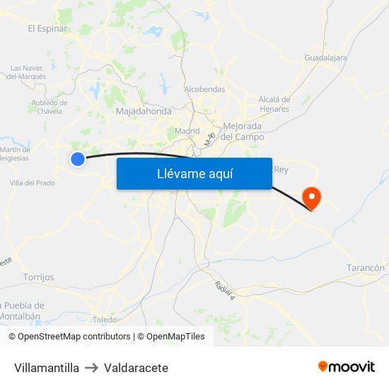 Villamantilla to Valdaracete map