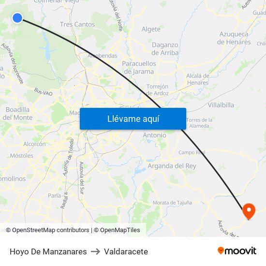 Hoyo De Manzanares to Valdaracete map