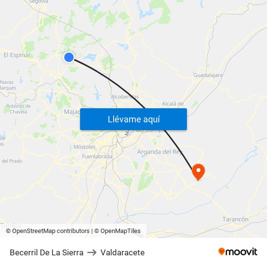 Becerril De La Sierra to Valdaracete map