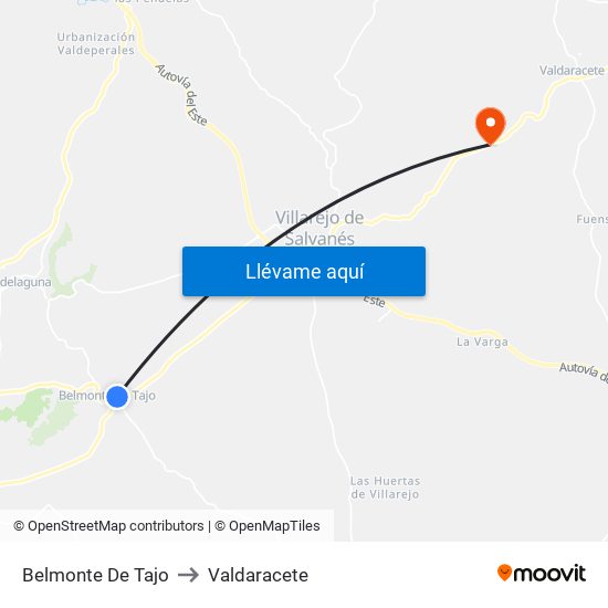 Belmonte De Tajo to Valdaracete map