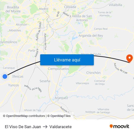 El Viso De San Juan to Valdaracete map