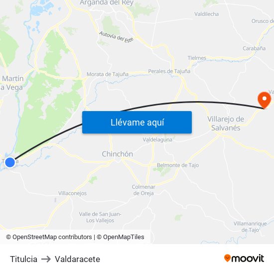 Titulcia to Valdaracete map