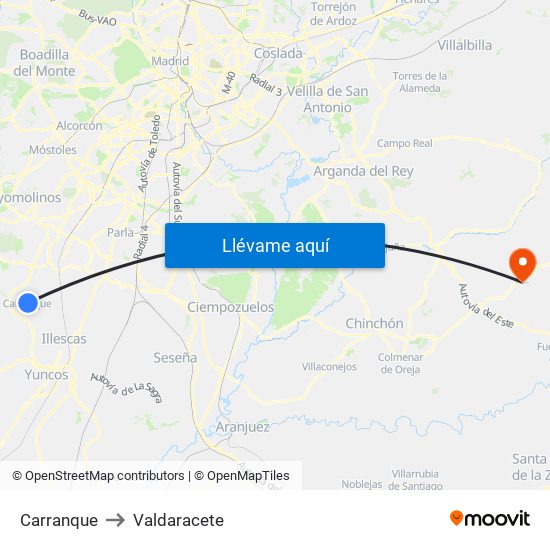 Carranque to Valdaracete map