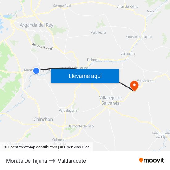Morata De Tajuña to Valdaracete map